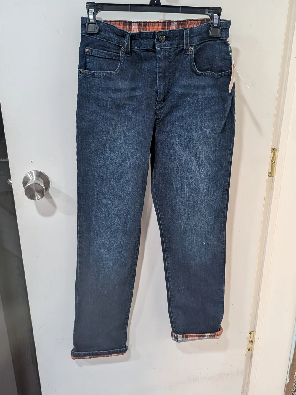 Gymboree Boys Dark Blue Denim Jeans With Orange Plaid